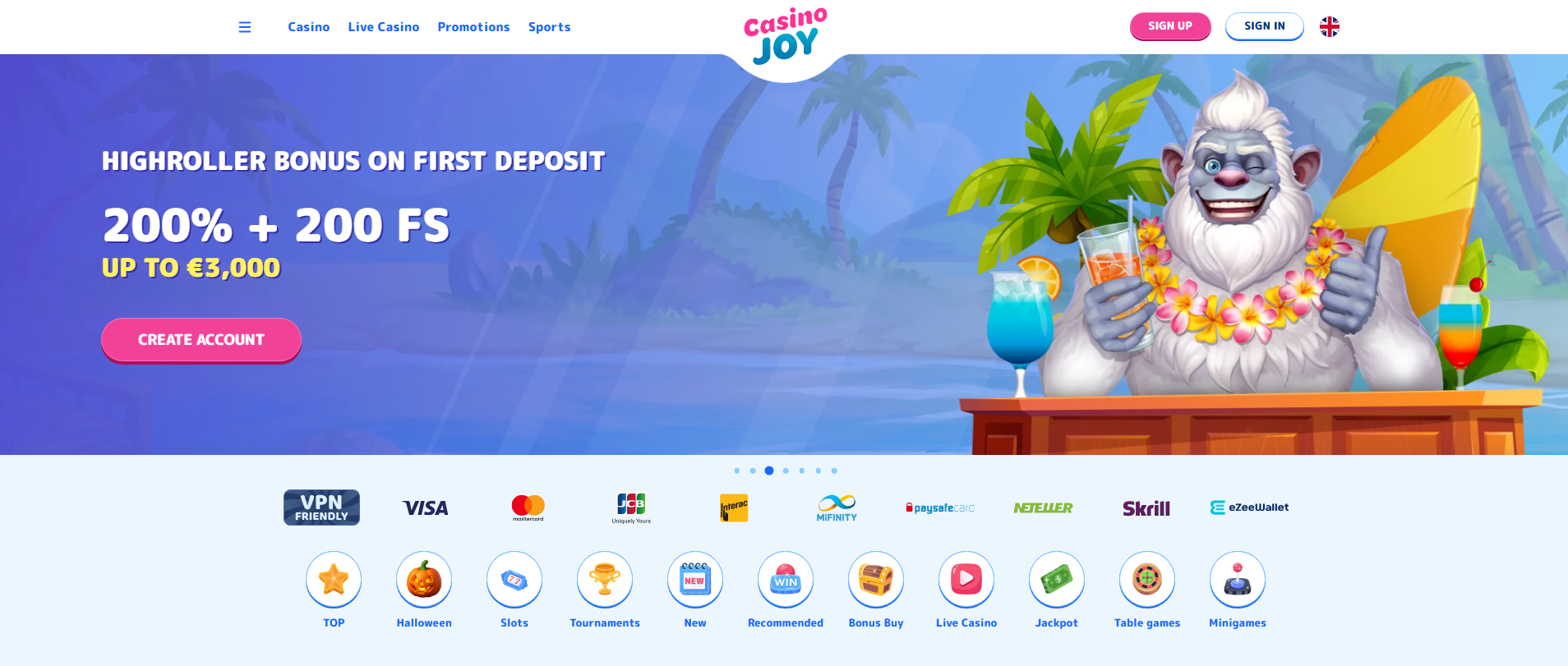 Casino Joy Review - Homepage
