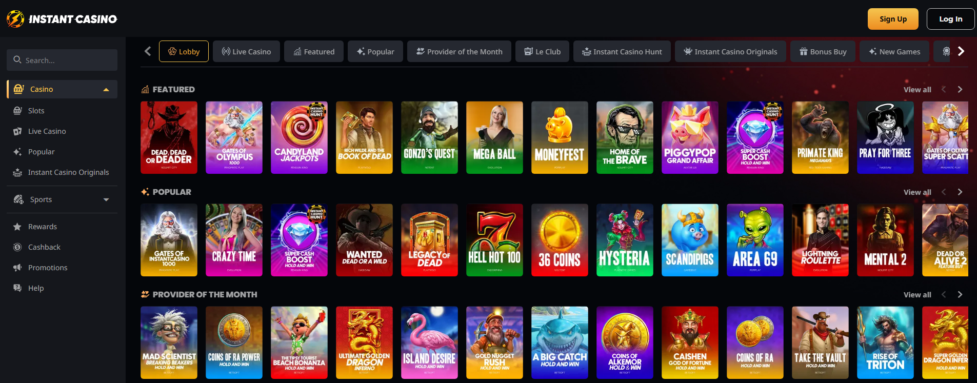 instant casino - games