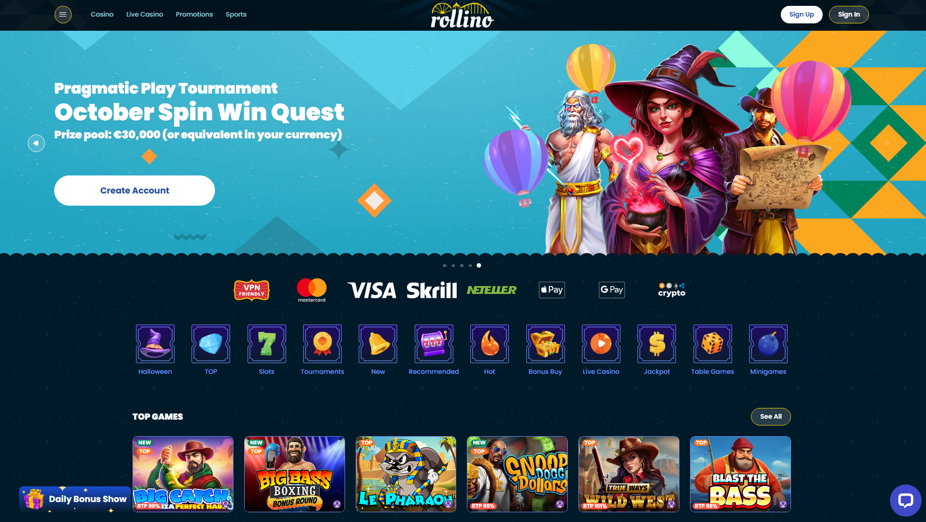 rollino casino homepage